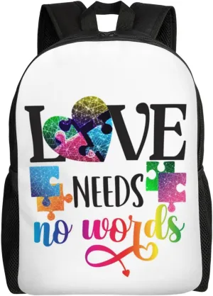 Autistic Autism Awareness Day Month Backpack for Women Men Worker Teacher Business Travel Backpacks Shoulders Bag Daypack Bookbag with Mesh Pockets