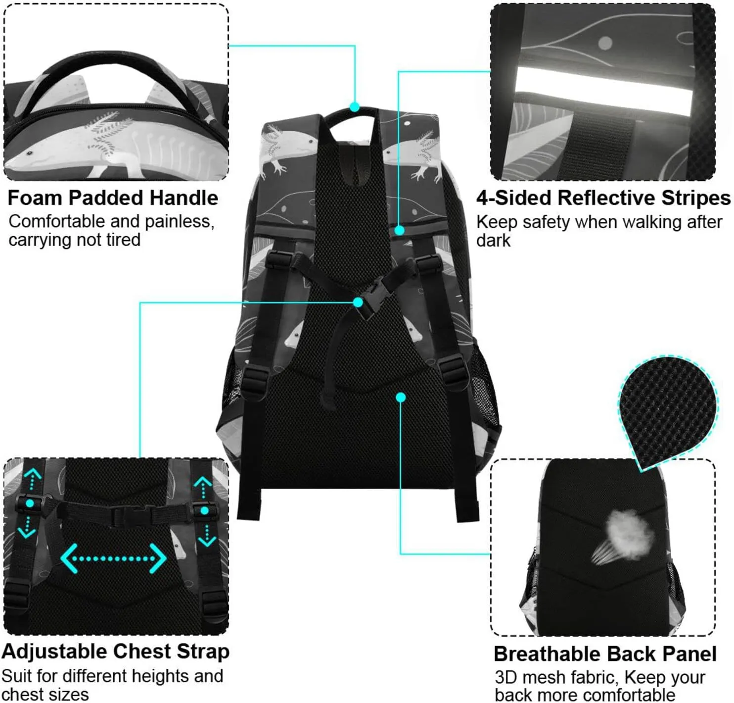 Axolotl Backpack for Girls Kids Boys School Bookbags, Student Laptop Backpack Carrying Bag Casual Lightweight Travel Sports Day Packs