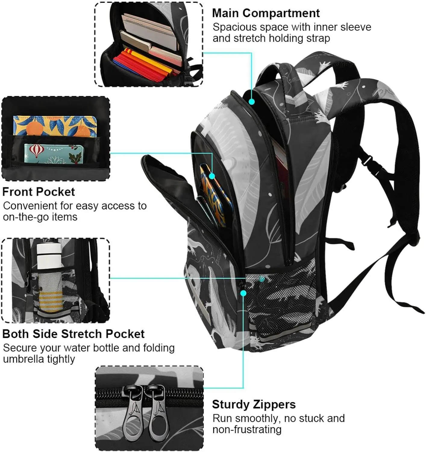 Axolotl Backpack for Girls Kids Boys School Bookbags, Student Laptop Backpack Carrying Bag Casual Lightweight Travel Sports Day Packs