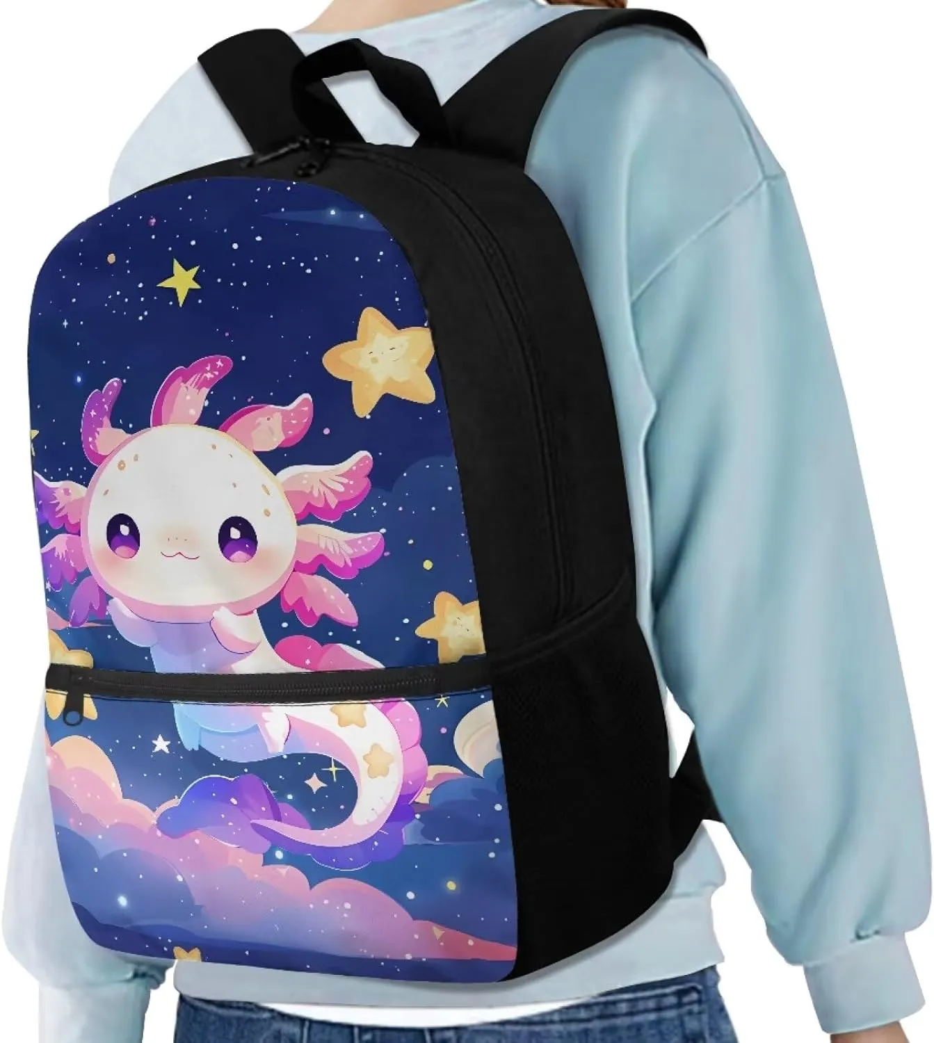 Axolotl School Backpack for Kindergarten Girls School Bag 6-8 Kids Cute Large Book Bags Student Hiking Camping Bookbag Daycare Bags for Preschool 17 inch Laptop Backpacks Travel Rucksack