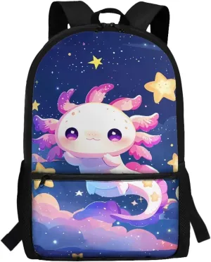 Axolotl School Backpack for Kindergarten Girls School Bag 6-8 Kids Cute Large Book Bags Student Hiking Camping Bookbag Daycare Bags for Preschool 17 inch Laptop Backpacks Travel Rucksack