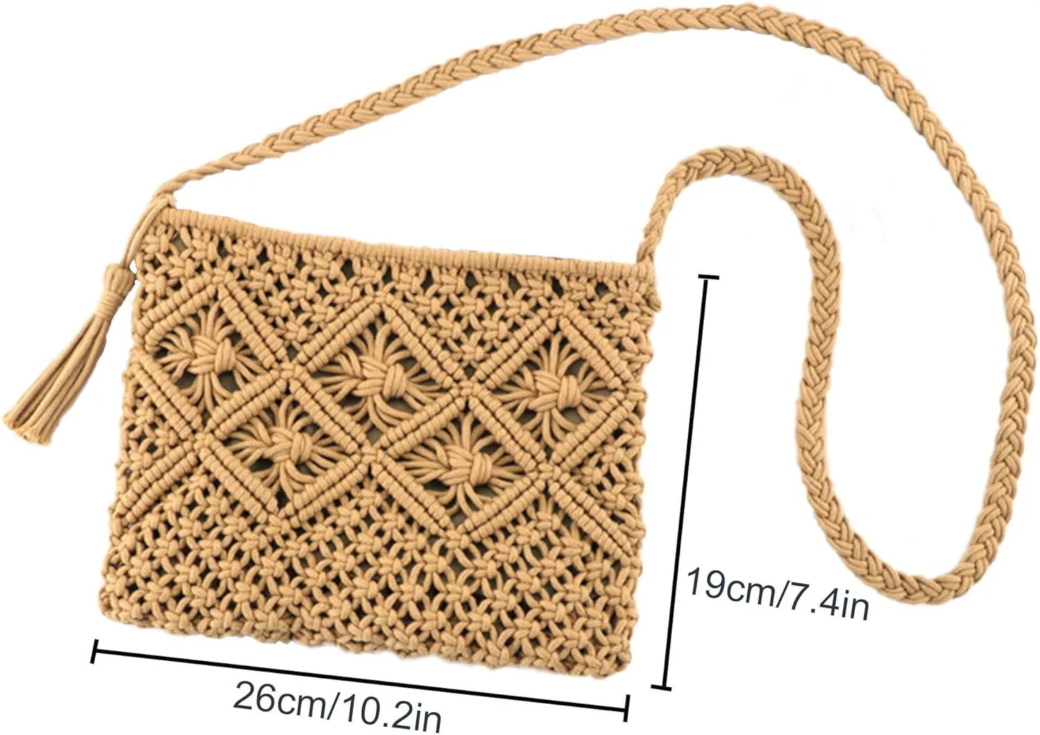 Ayliss Women's Handwoven Crossbody Handbag Summer Beach Shoulder Handbag Cotton Crochet Woven Handmade Purse Bag Tassel