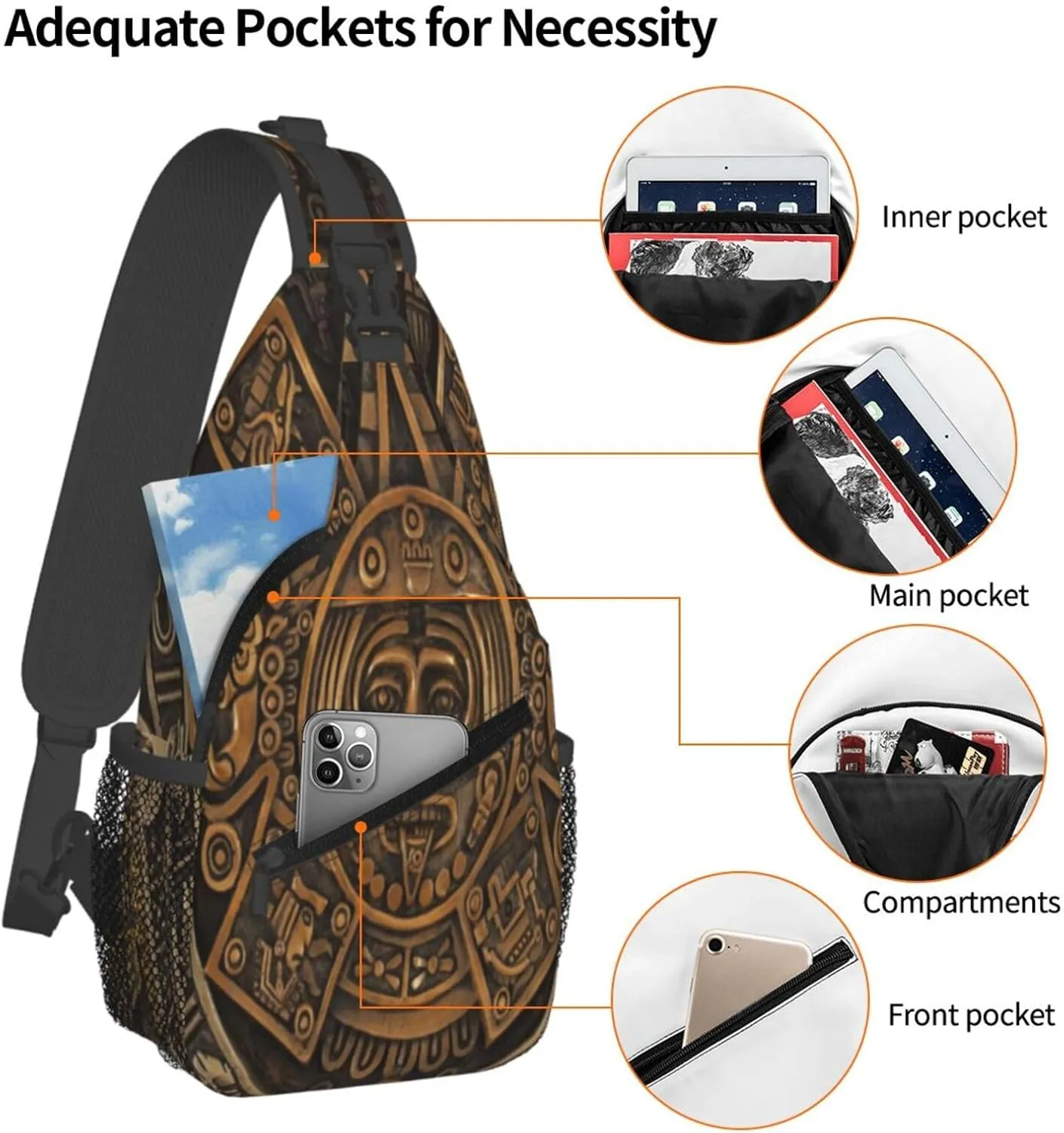 Aztec Calendar Mayan Men'S Crossbody Bag Travel Hiking Shoulder Backpack Chest Bag