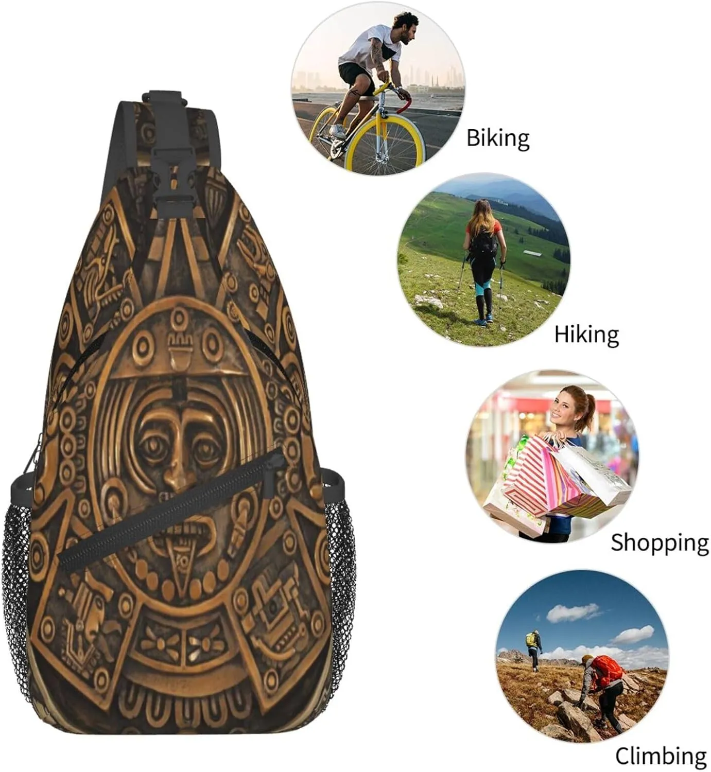 Aztec Calendar Mayan Men'S Crossbody Bag Travel Hiking Shoulder Backpack Chest Bag