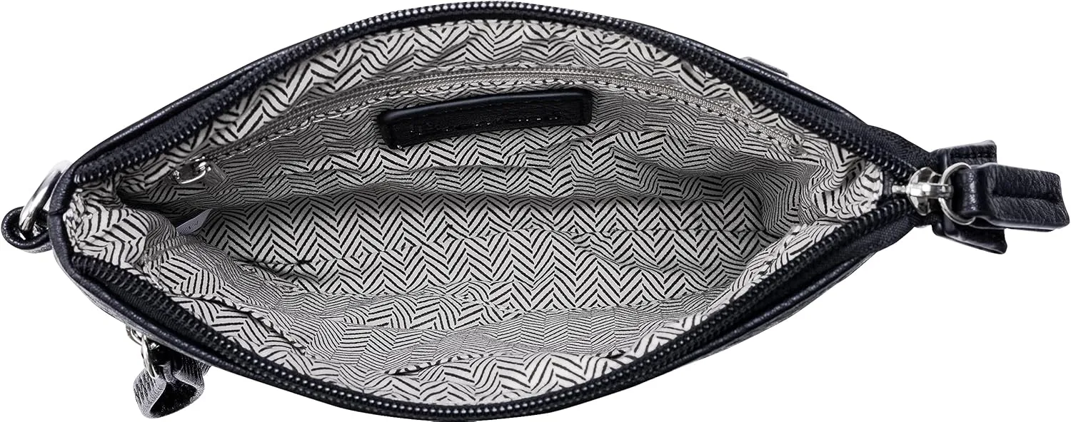 B BRENTANO Vegan Mini Multi-Zipper Crossbody Handbag Purse with Tassel Accents