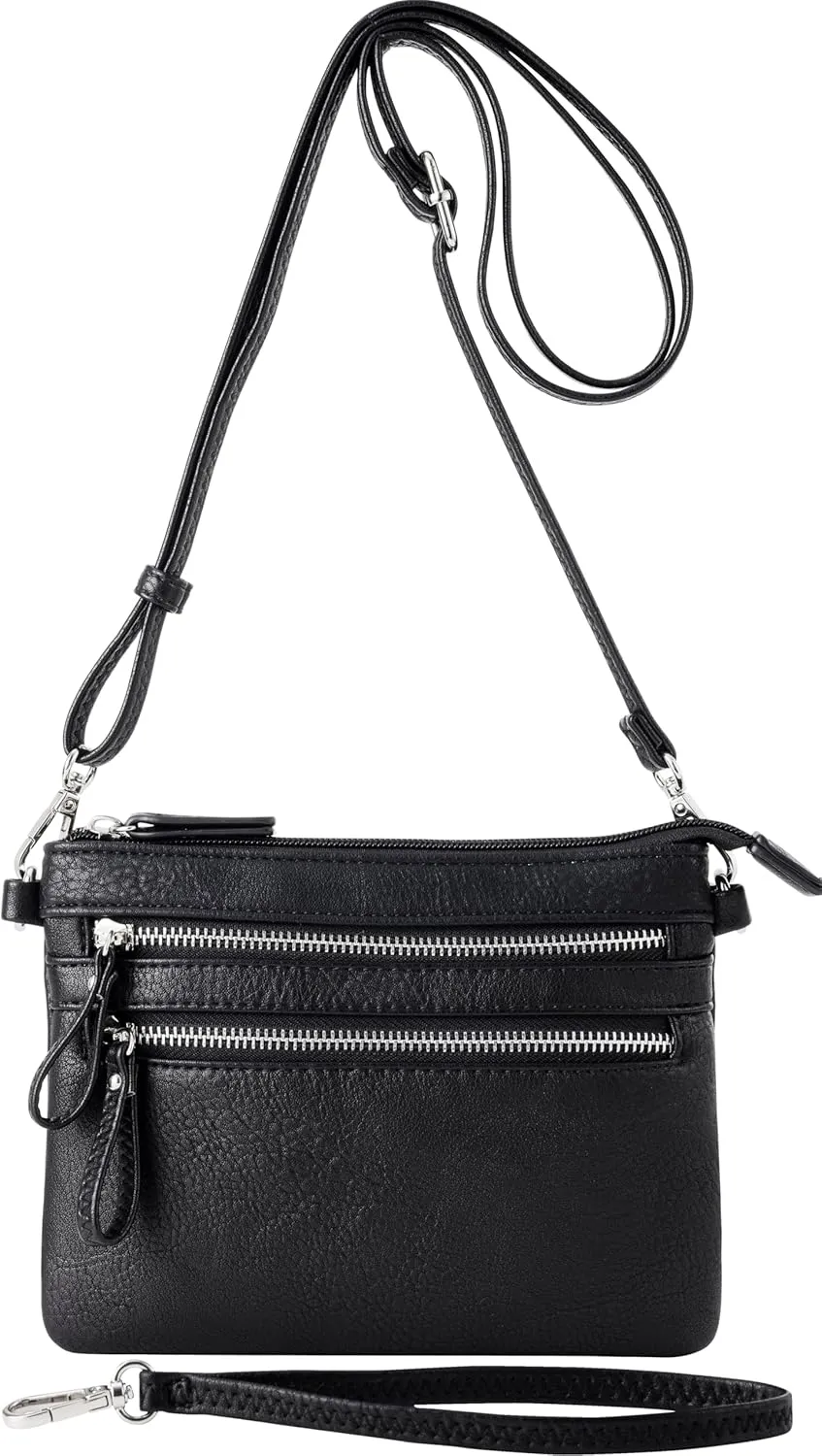 B BRENTANO Vegan Mini Multi-Zipper Crossbody Handbag Purse with Tassel Accents