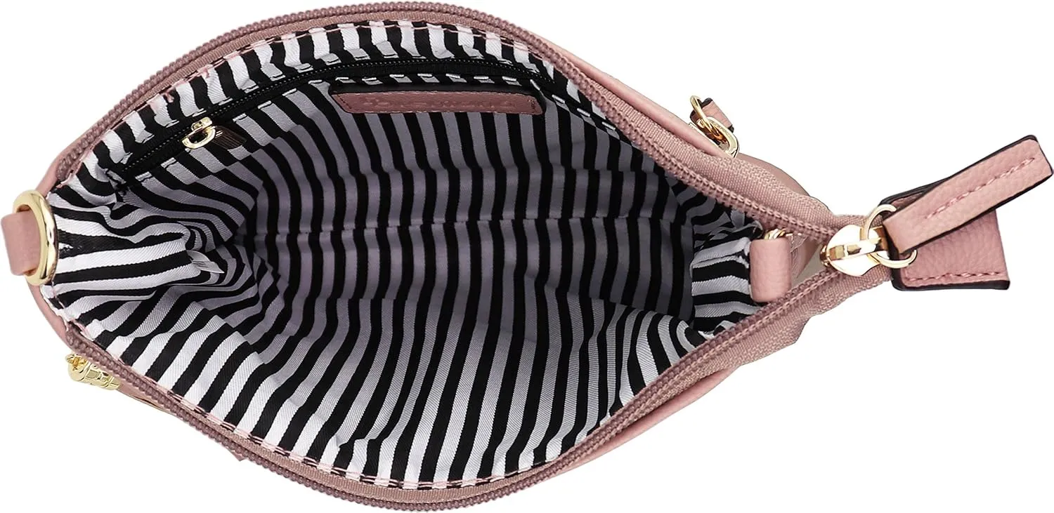 B BRENTANO Vegan Mini Multi-Zipper Crossbody Handbag Purse with Tassel Accents