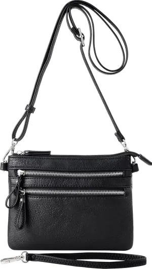 B BRENTANO Vegan Mini Multi-Zipper Crossbody Handbag Purse with Tassel Accents