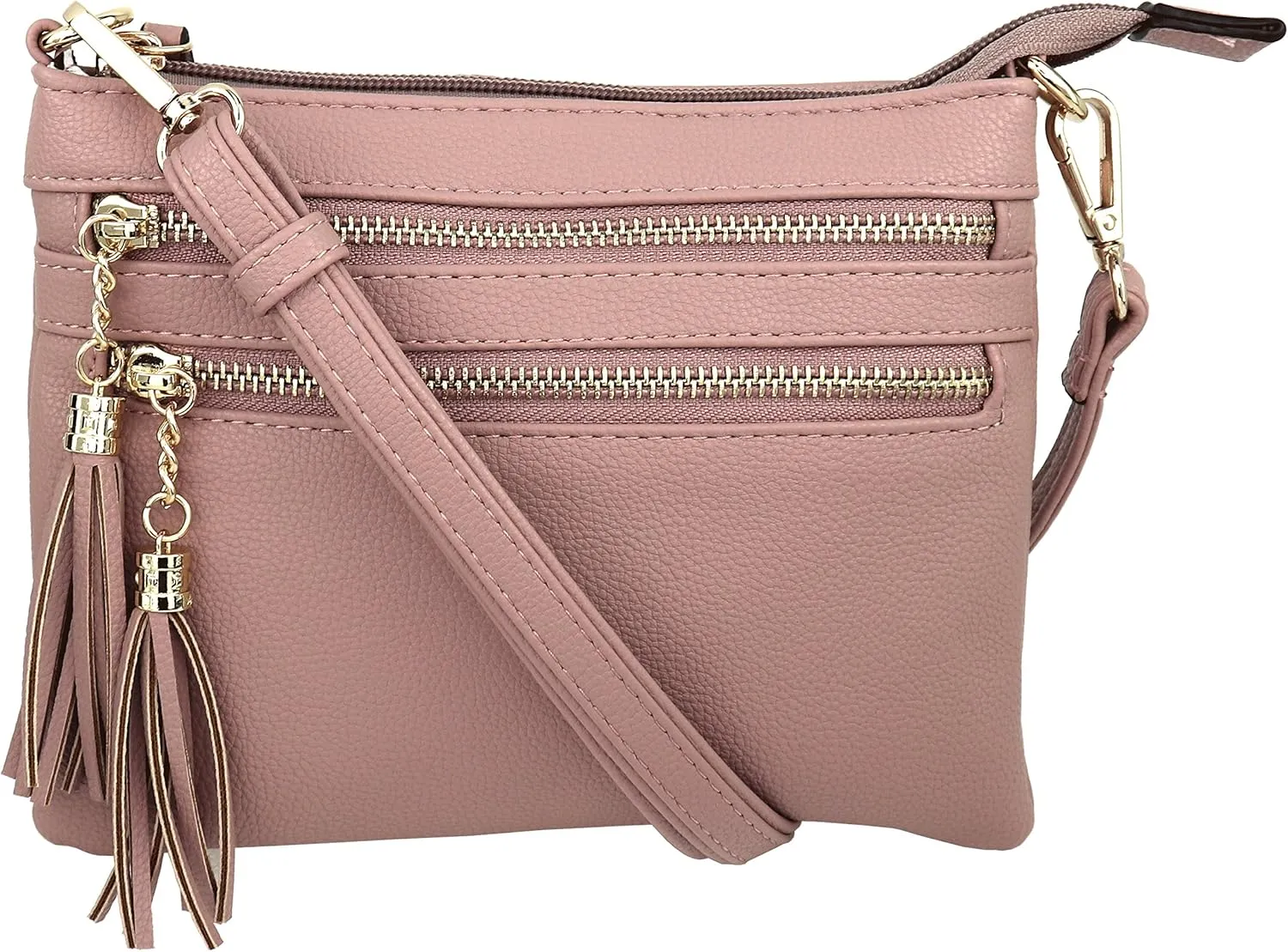 B BRENTANO Vegan Mini Multi-Zipper Crossbody Handbag Purse with Tassel Accents