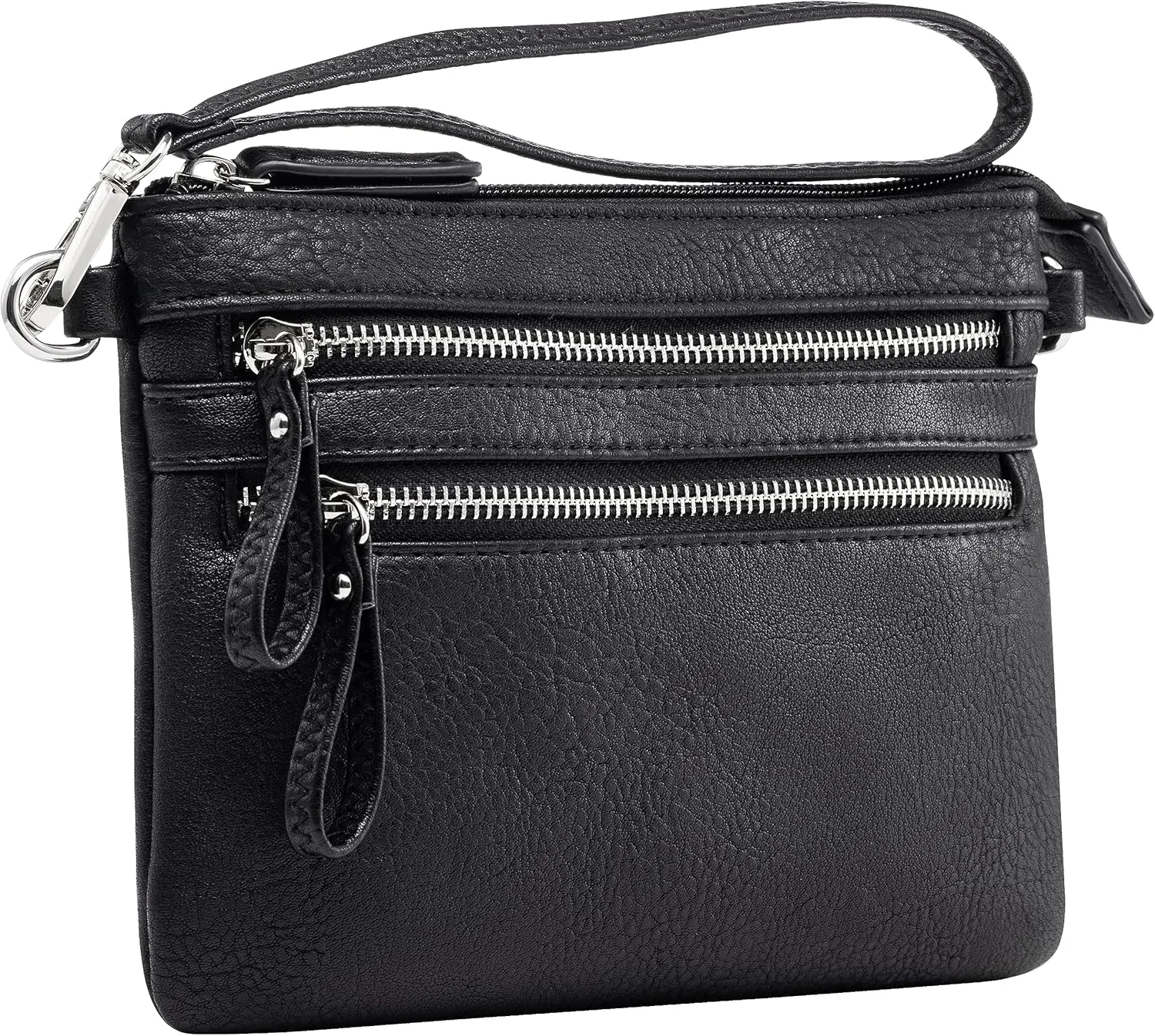 B BRENTANO Vegan Mini Multi-Zipper Crossbody Handbag Purse with Tassel Accents