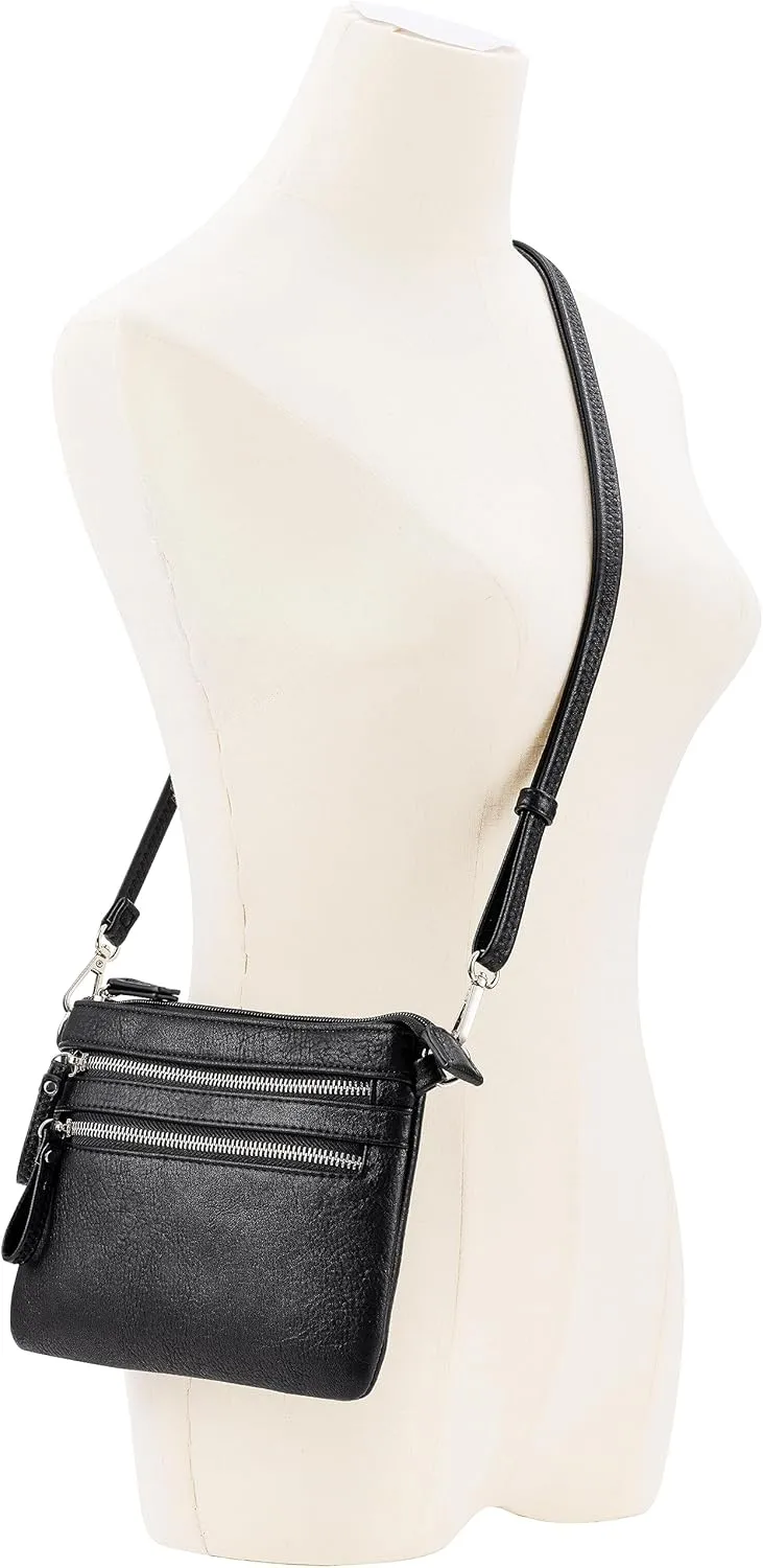 B BRENTANO Vegan Mini Multi-Zipper Crossbody Handbag Purse with Tassel Accents