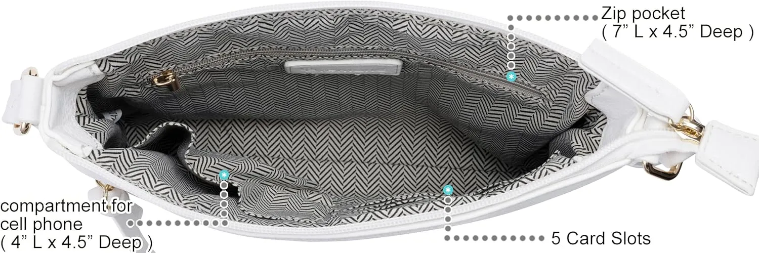 B BRENTANO Vegan Multi-Zipper Crossbody Handbag Purse with Tassel Accents
