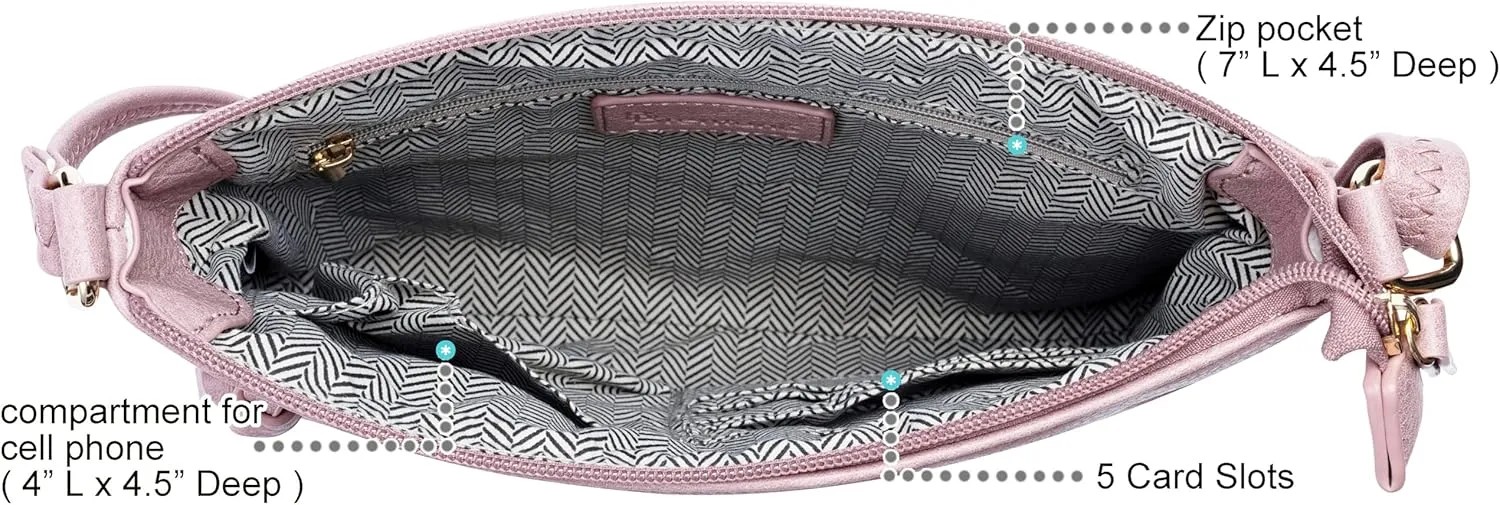 B BRENTANO Vegan Multi-Zipper Crossbody Handbag Purse with Tassel Accents