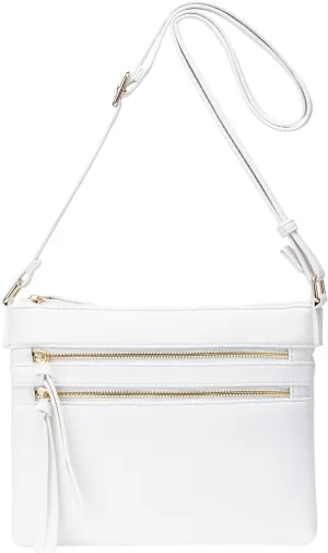 B BRENTANO Vegan Multi-Zipper Crossbody Handbag Purse with Tassel Accents