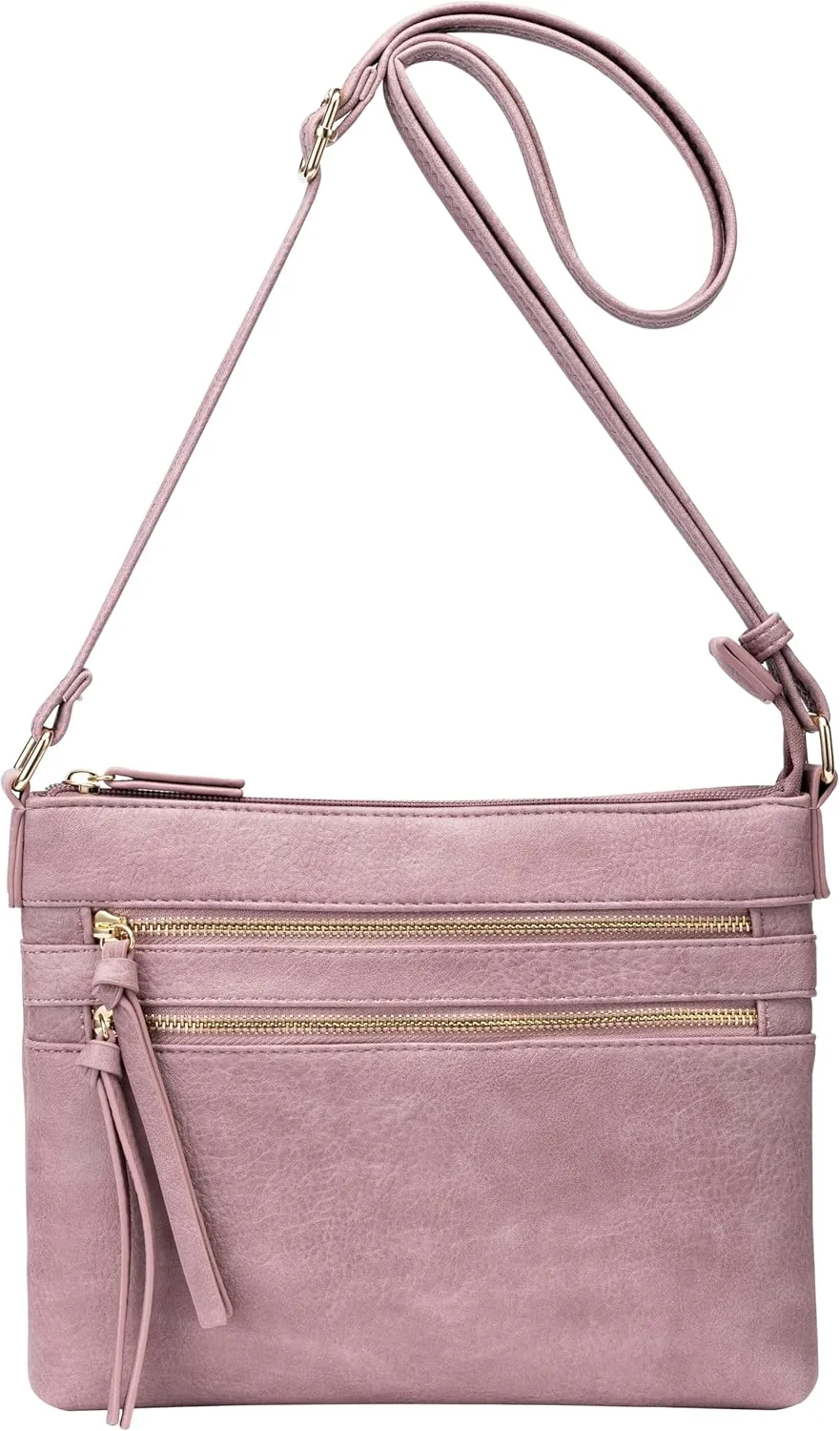 B BRENTANO Vegan Multi-Zipper Crossbody Handbag Purse with Tassel Accents