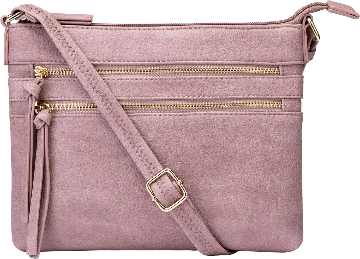 B BRENTANO Vegan Multi-Zipper Crossbody Handbag Purse with Tassel Accents