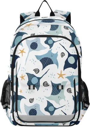 Backpack Cartoon Stingrays Fish School Shoulder Bag Lightweight Laptop Backpack Student Casual Travel Daypack