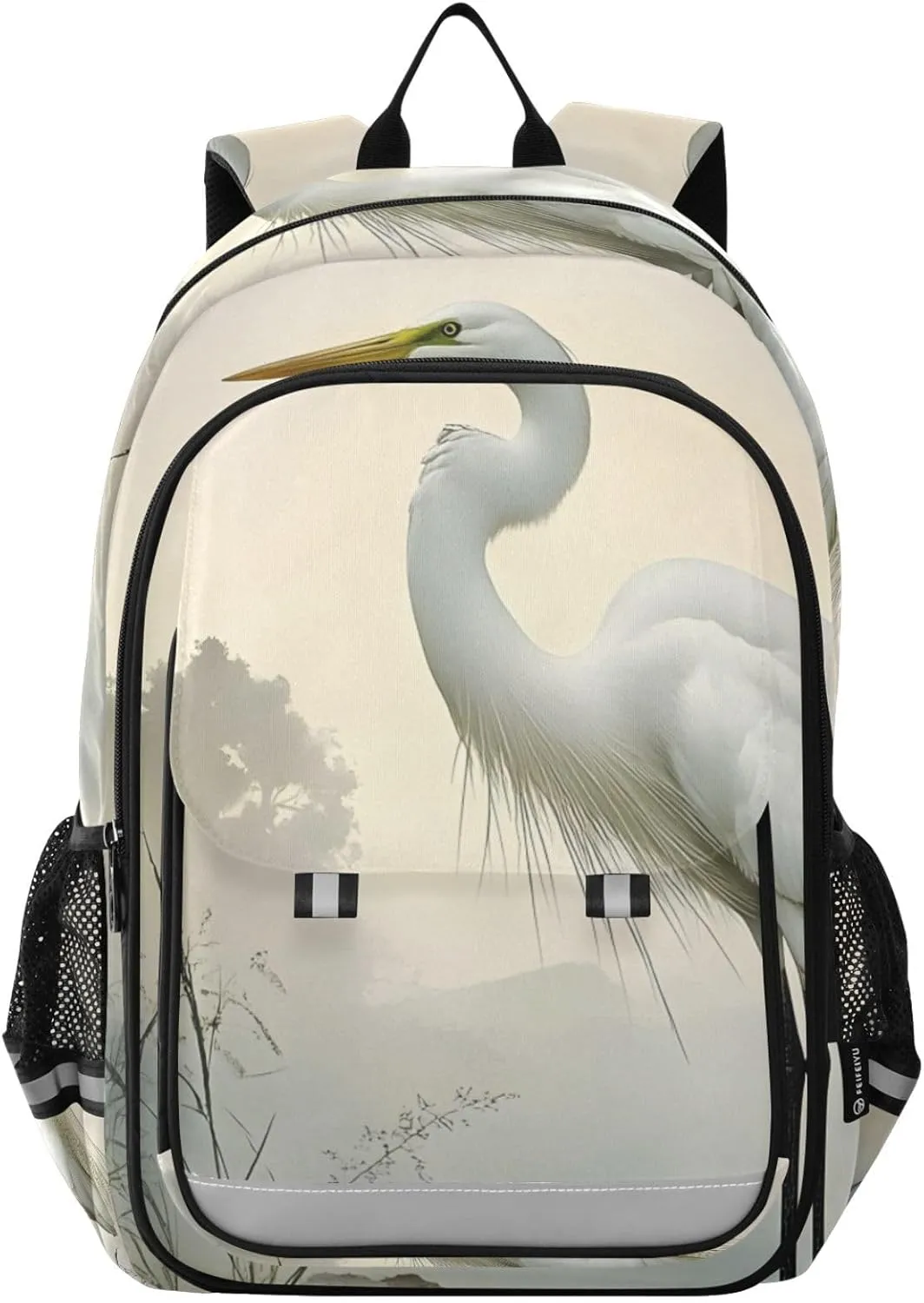 Backpack Crane Wood Stand for Women Men Travel Laptop Backpacks Daypack Book Bag Daypack with Reflective Strip 12.9” × 17.7”