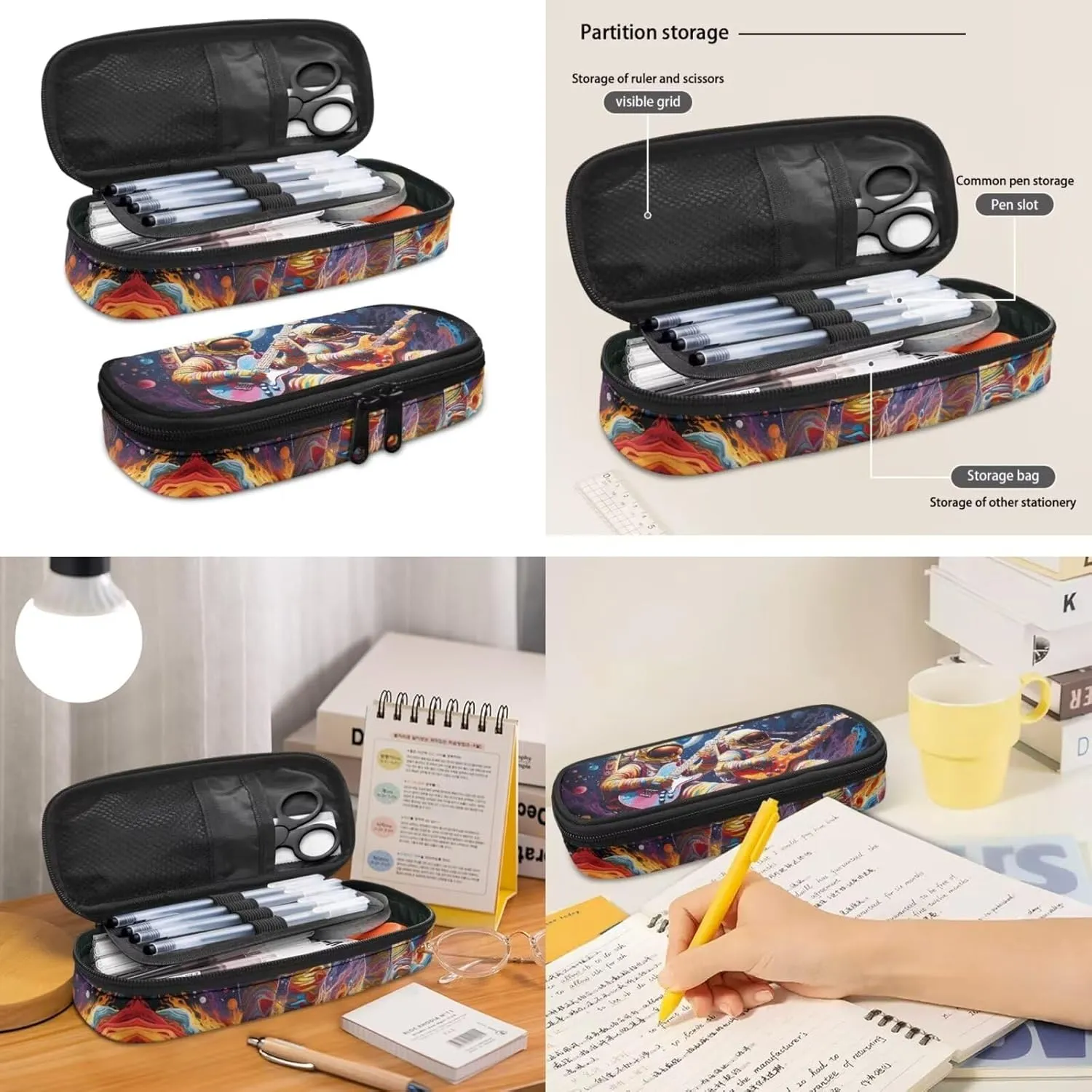 Backpack Designed Shoulders Bag Elementary for kids Travel Picnic for lunch Bag Pen Case 3 Pieces Acceptable Customized (Astronaut Guitar)