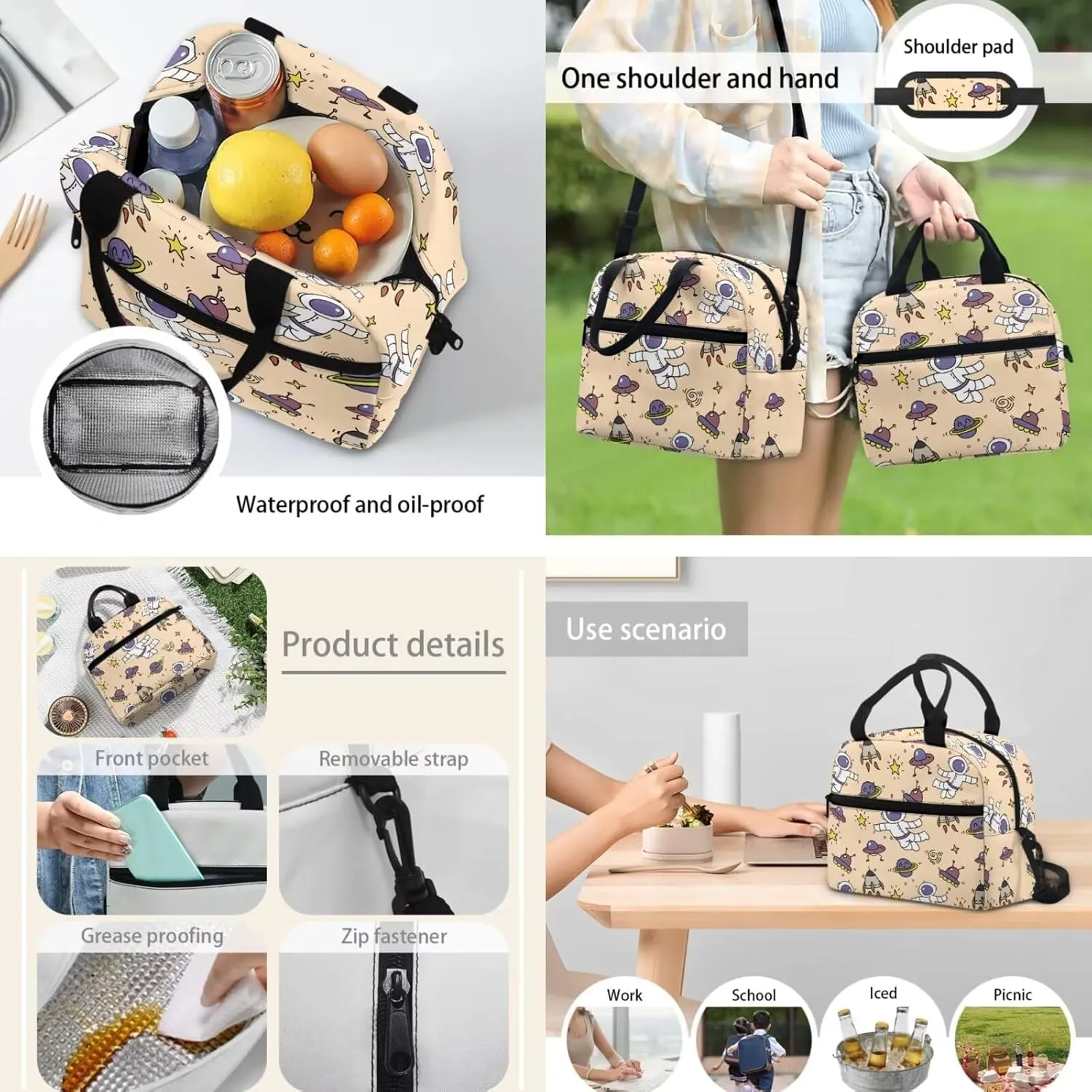 Backpack for Child Astronaut Planet School Bag for Child 17 inch Rocket Hiking Bookbag for Son Daughter with Lunch Bag Pencil Box 3 Pieces