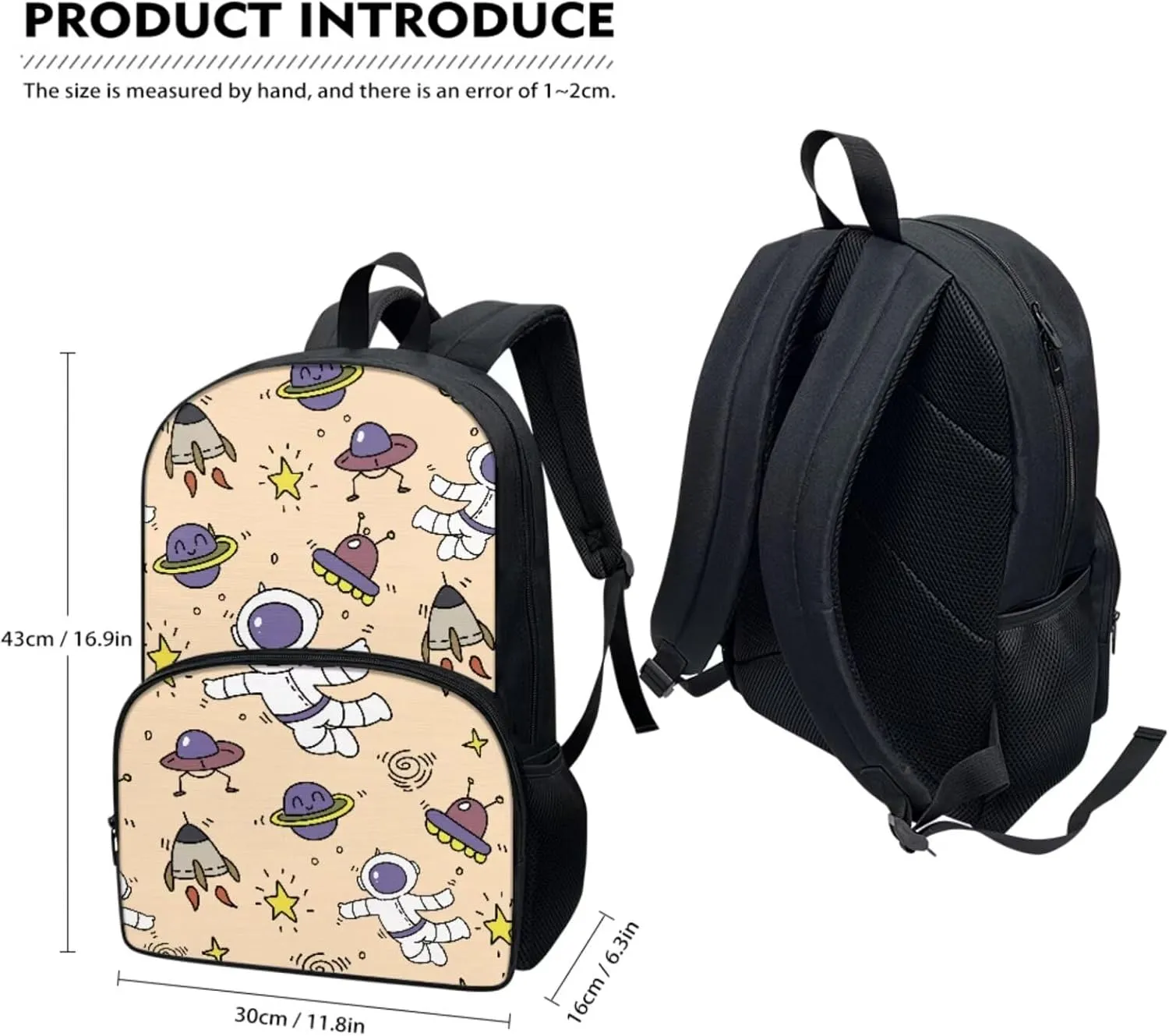Backpack for Child Astronaut Planet School Bag for Child 17 inch Rocket Hiking Bookbag for Son Daughter with Lunch Bag Pencil Box 3 Pieces