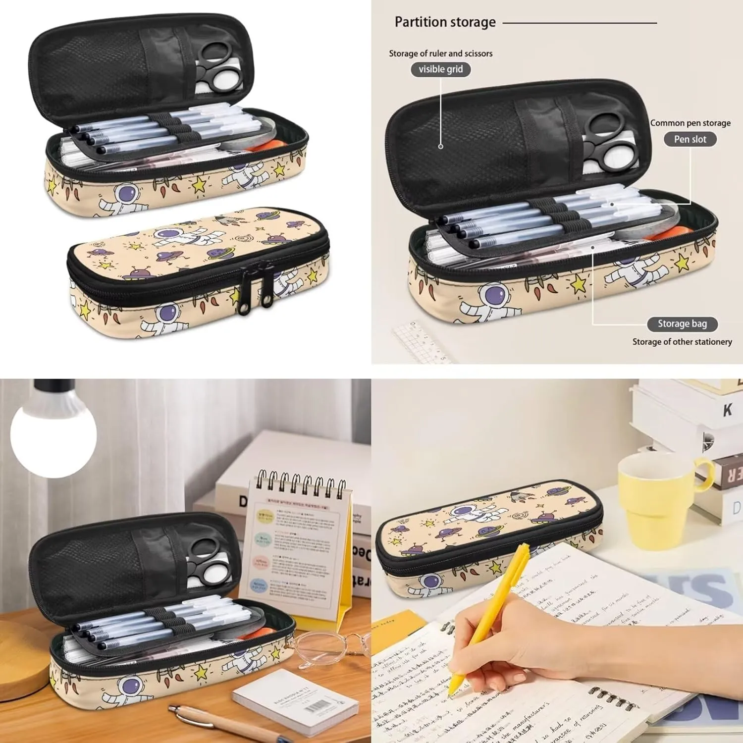 Backpack for Child Astronaut Planet School Bag for Child 17 inch Rocket Hiking Bookbag for Son Daughter with Lunch Bag Pencil Box 3 Pieces