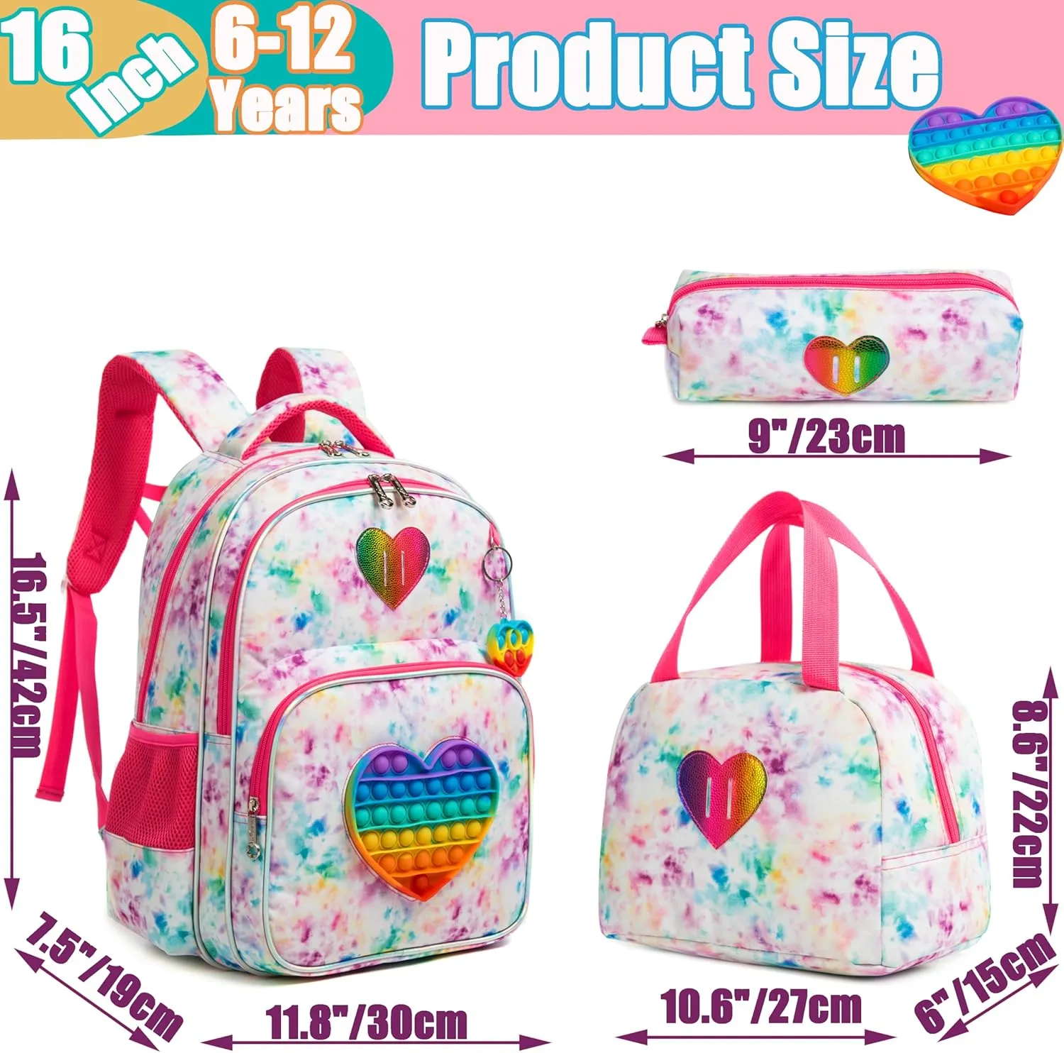 Backpack for Girls Elementary Preschool Kids Lunch Box for School