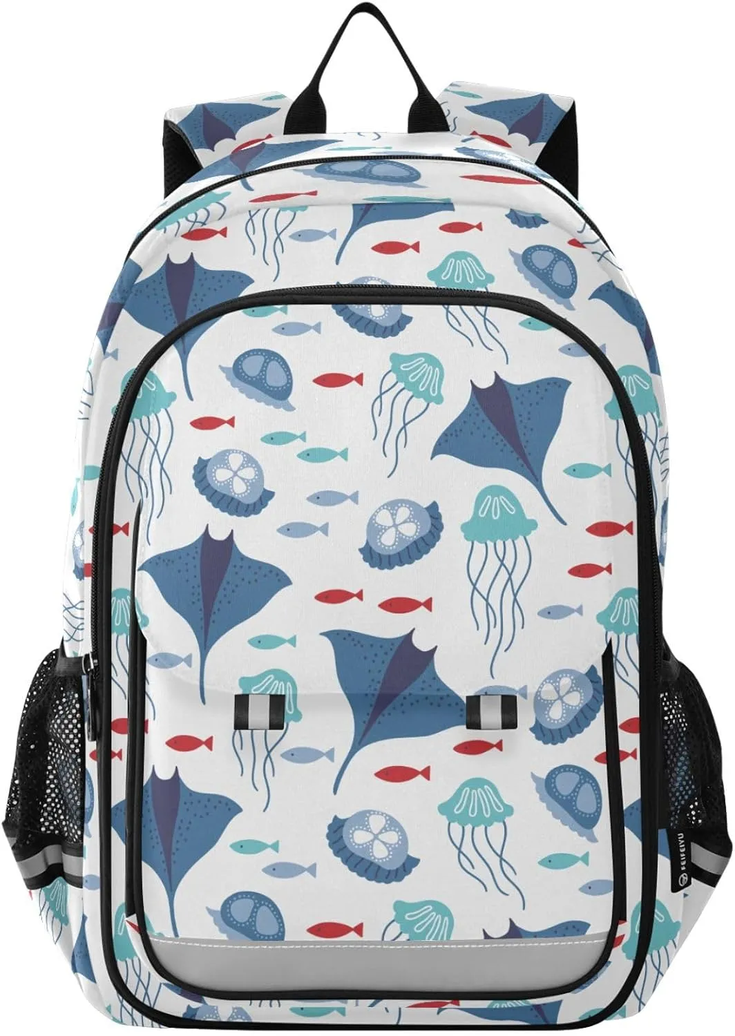 Backpack Ocean Stingray Fishes Jellyfish School Shoulder Bag Lightweight Laptop Backpack Student Casual Travel Daypack