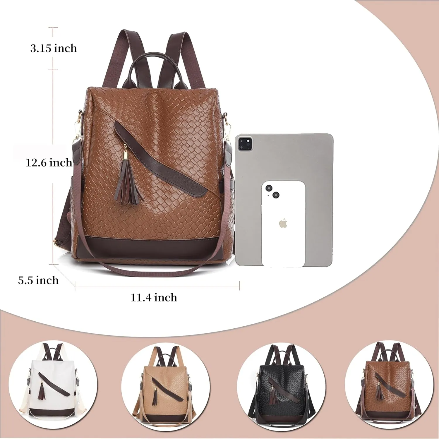 Backpack Purse for Women Leather Anti-theft Shoulder Bags Fashion Convertible Lightweight Travel Bag Women's Handbag (brown)