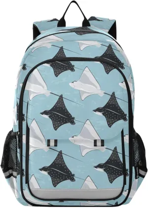 Backpack Stingrays Fish Blue Ocean School Shoulder Bag Lightweight Laptop Backpack Student Casual Travel Daypack