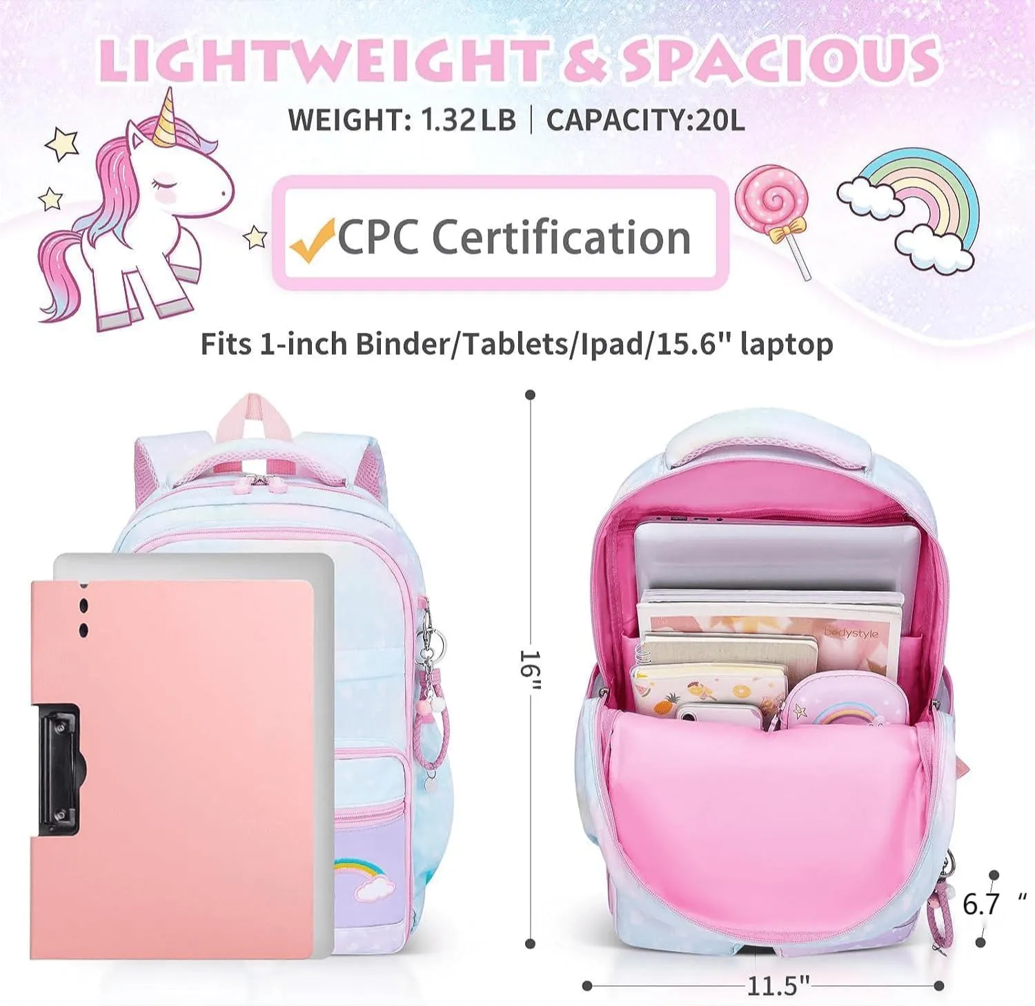 Backpacks for Girls, Kids Backpack School Bookbags with Insulated Lunch Box for School Elementary Girl, School Bag with Laptop Compartments, Galaxy Blue