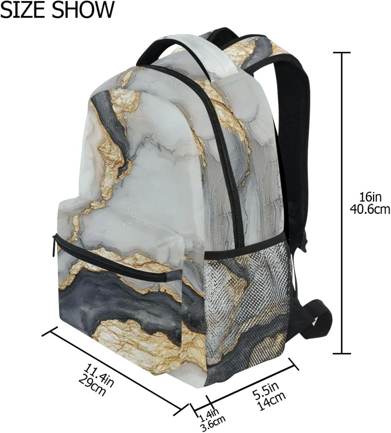 Backpacks for Men Women Fashion College School Computer Bag with Chest Strap for Travel Trip Marble White Gray