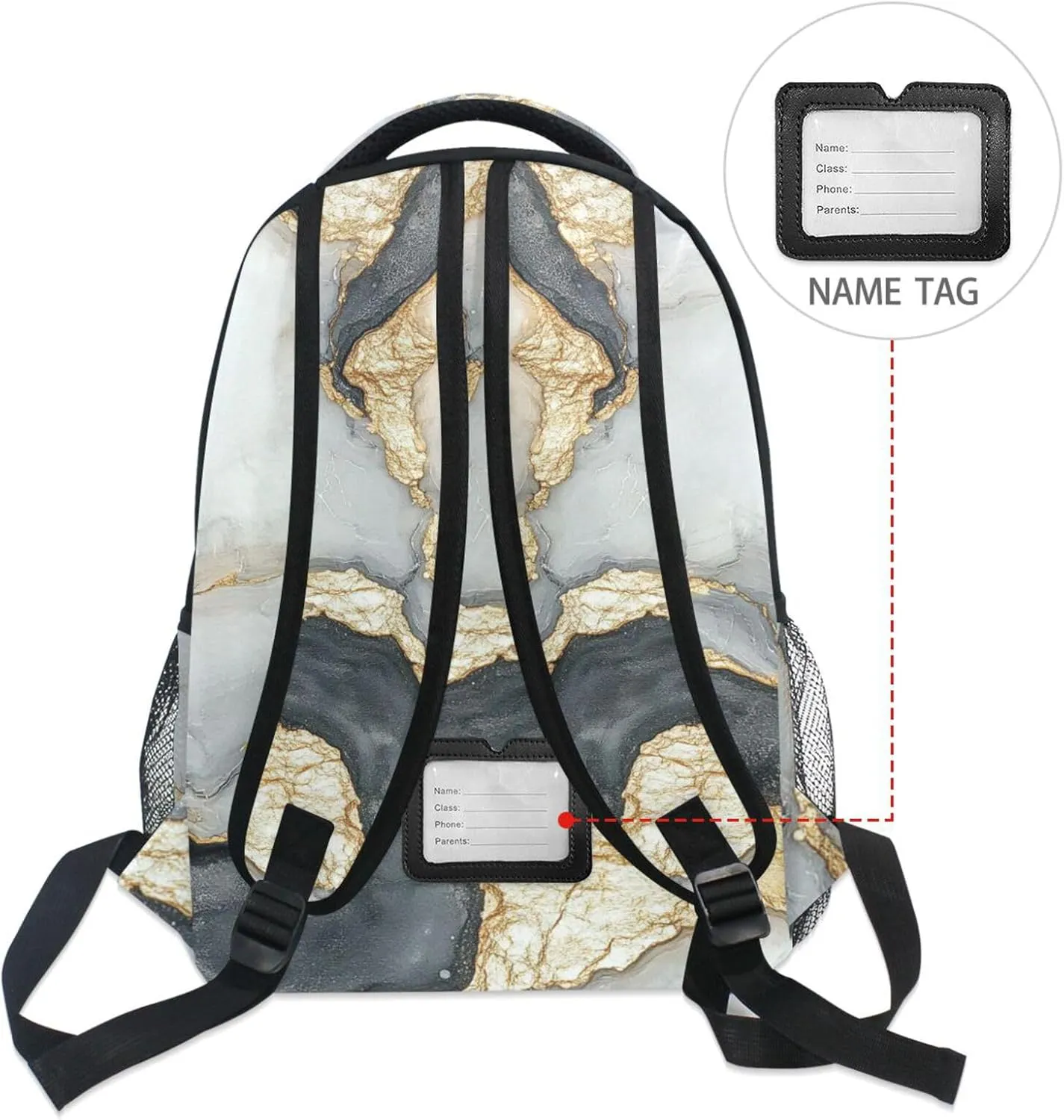 Backpacks for Men Women Fashion College School Computer Bag with Chest Strap for Travel Trip Marble White Gray