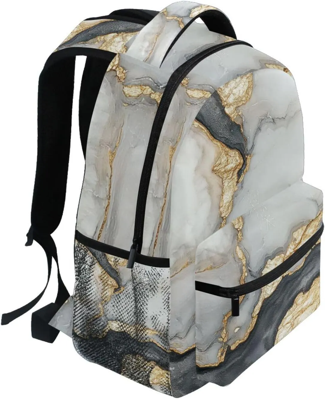 Backpacks for Men Women Fashion College School Computer Bag with Chest Strap for Travel Trip Marble White Gray