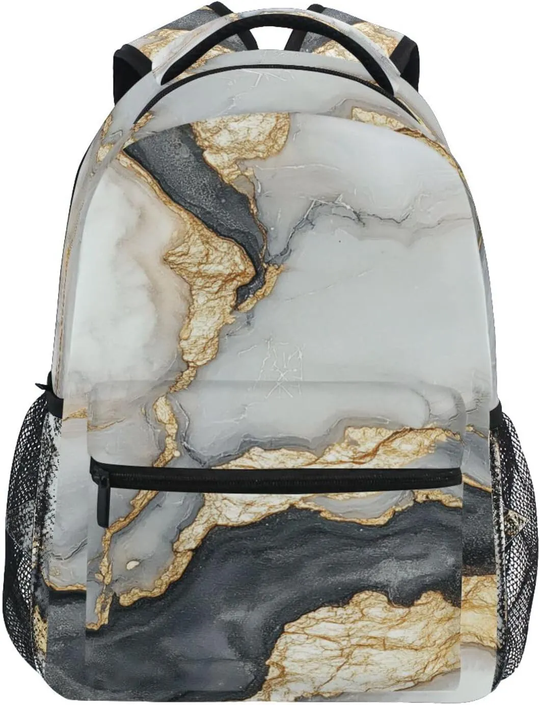 Backpacks for Men Women Fashion College School Computer Bag with Chest Strap for Travel Trip Marble White Gray