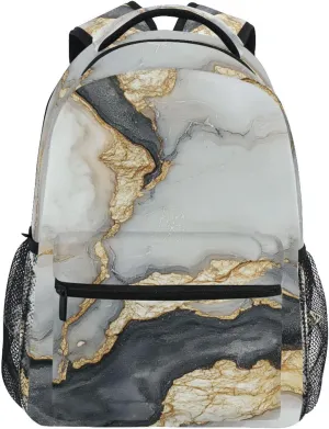 Backpacks for Men Women Fashion College School Computer Bag with Chest Strap for Travel Trip Marble White Gray
