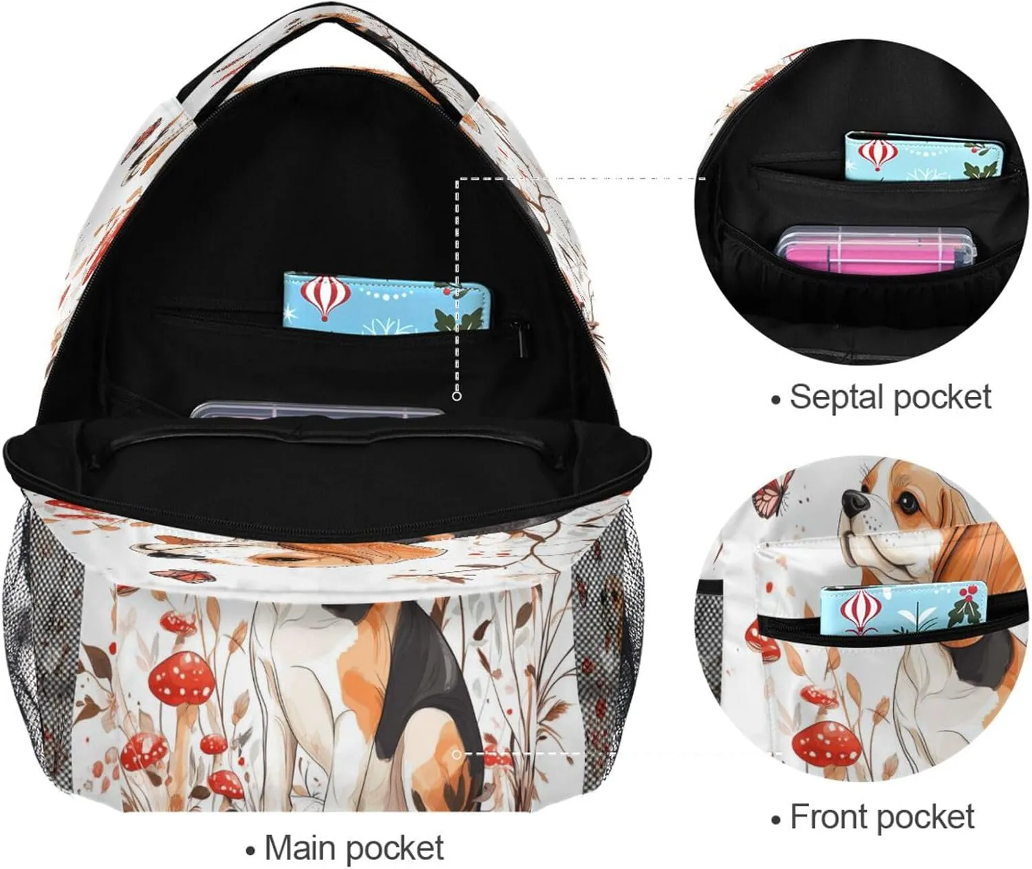 Backpacks for Unisex Adult Waterproof Business Work Bag with Chest Strap Gift Men & Women Cartoon Beagle Dogs White