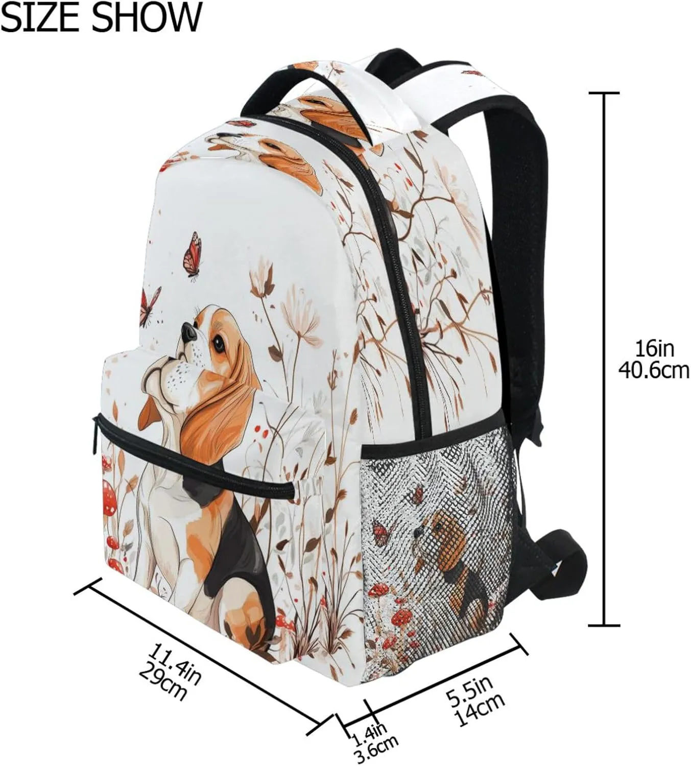 Backpacks for Unisex Adult Waterproof Business Work Bag with Chest Strap Gift Men & Women Cartoon Beagle Dogs White