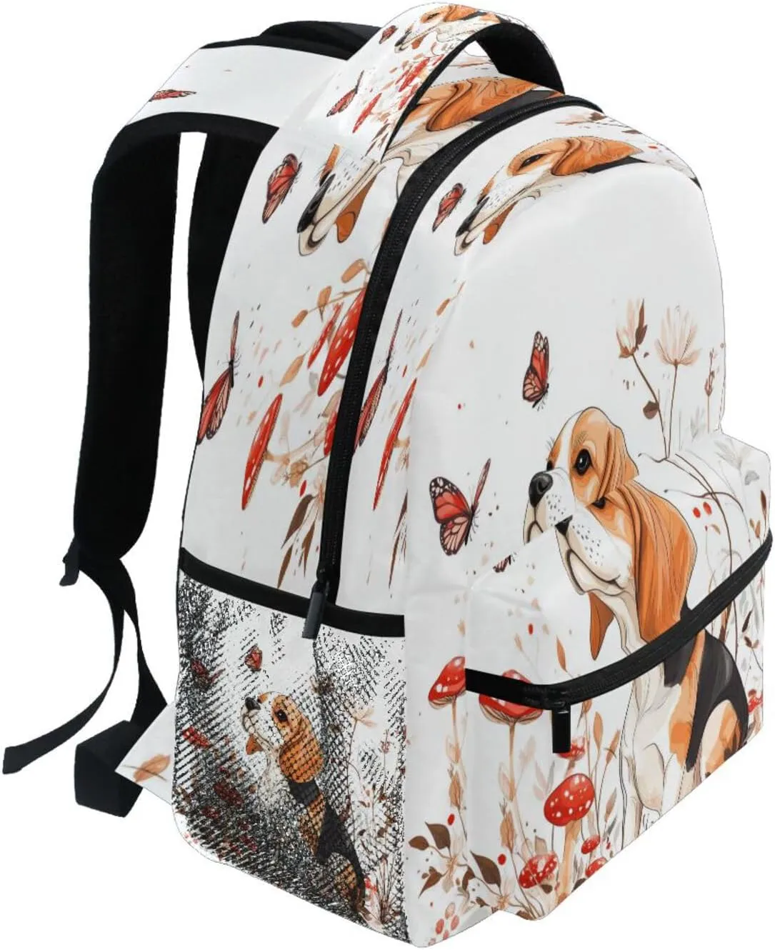 Backpacks for Unisex Adult Waterproof Business Work Bag with Chest Strap Gift Men & Women Cartoon Beagle Dogs White