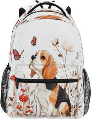 Backpacks for Unisex Adult Waterproof Business Work Bag with Chest Strap Gift Men & Women Cartoon Beagle Dogs White