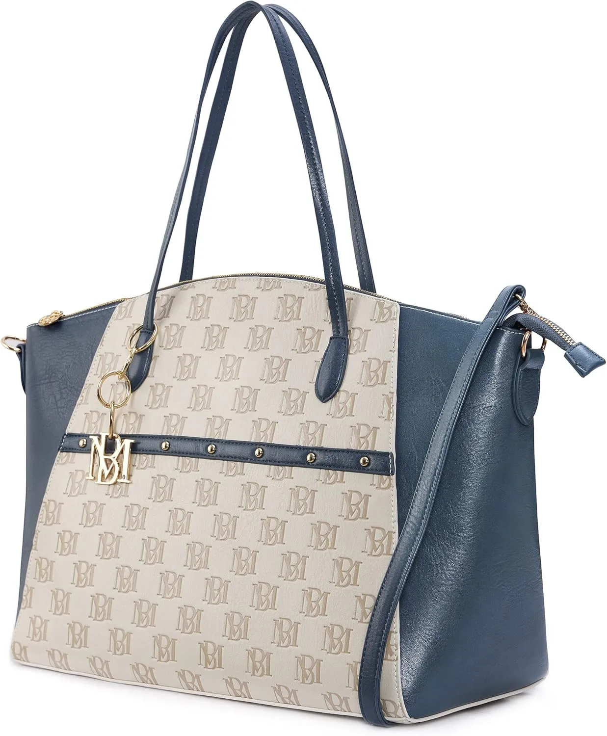 Badgley Mischka Caroline Vegan Leather Tote Weekender Travel Bag (Champagne Navy)