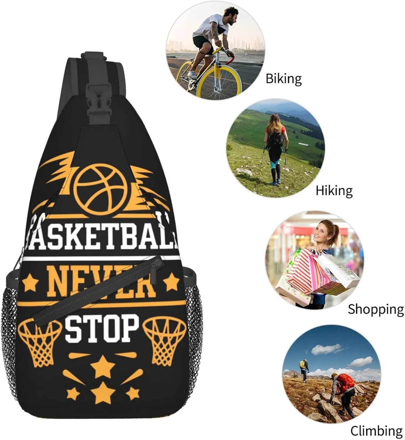 Basketball Never Stop Chest Bags Crossbody Sling Bag Shoulder Bag Travel Hiking Daypack For Men Women