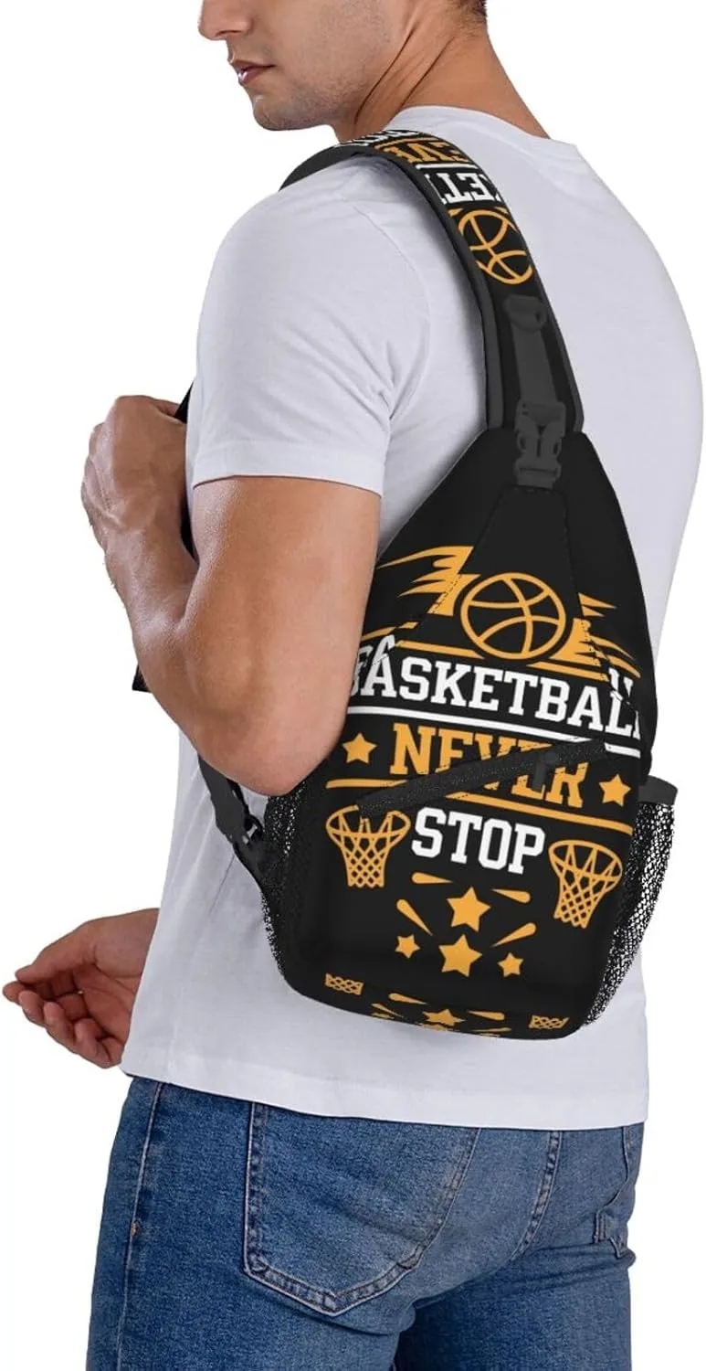 Basketball Never Stop Chest Bags Crossbody Sling Bag Shoulder Bag Travel Hiking Daypack For Men Women