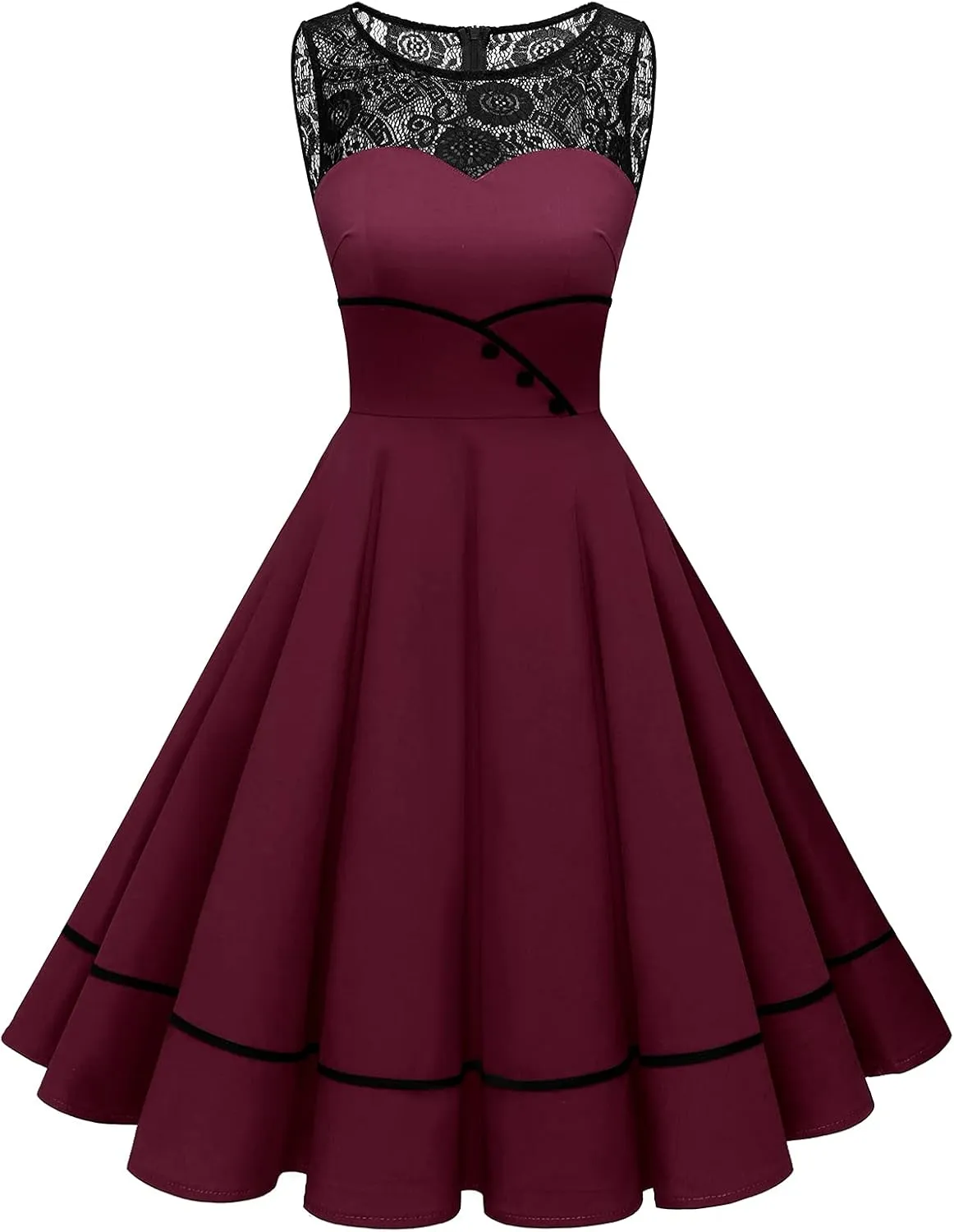 Bbonlinedress Women's 50s Vintage Floral Lace Retro Rockabilly Sleeveless Round Neck Cocktail Party Swing Dress