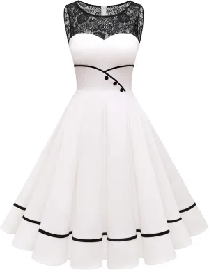 Bbonlinedress Women's 50s Vintage Floral Lace Retro Rockabilly Sleeveless Round Neck Cocktail Party Swing Dress