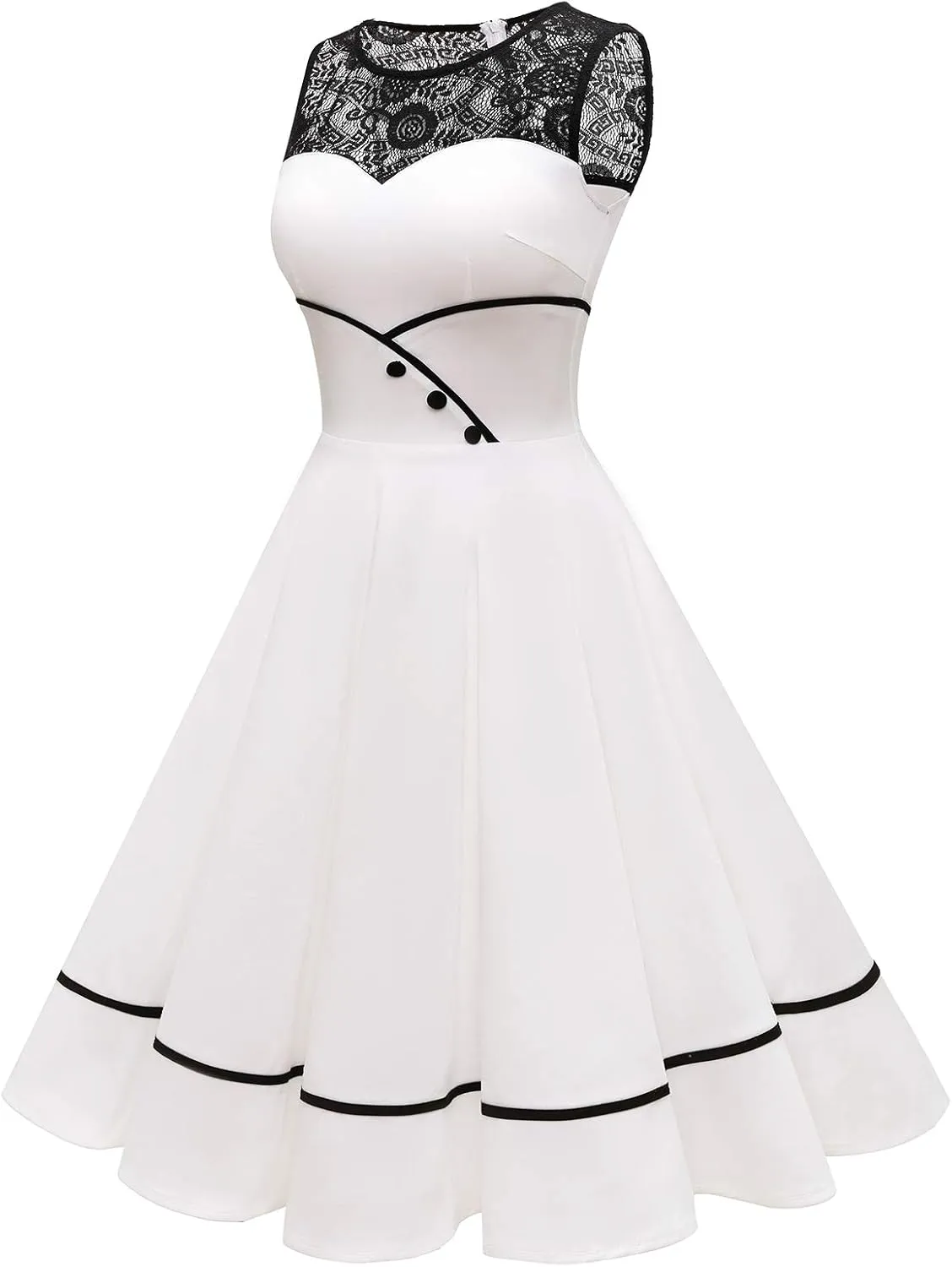 Bbonlinedress Women's 50s Vintage Floral Lace Retro Rockabilly Sleeveless Round Neck Cocktail Party Swing Dress