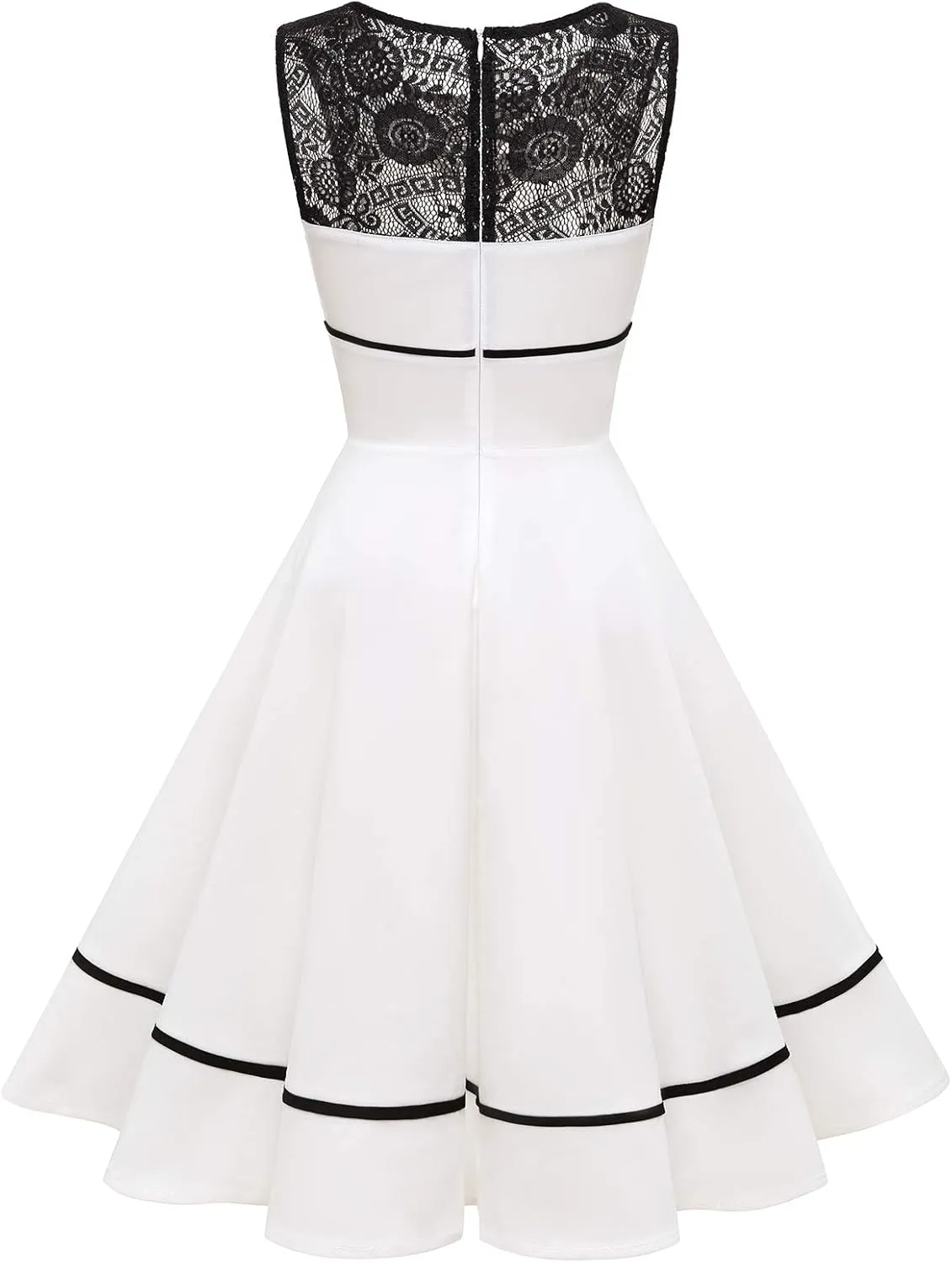 Bbonlinedress Women's 50s Vintage Floral Lace Retro Rockabilly Sleeveless Round Neck Cocktail Party Swing Dress