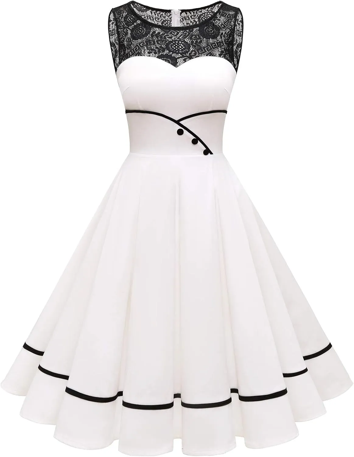 Bbonlinedress Women's 50s Vintage Floral Lace Retro Rockabilly Sleeveless Round Neck Cocktail Party Swing Dress