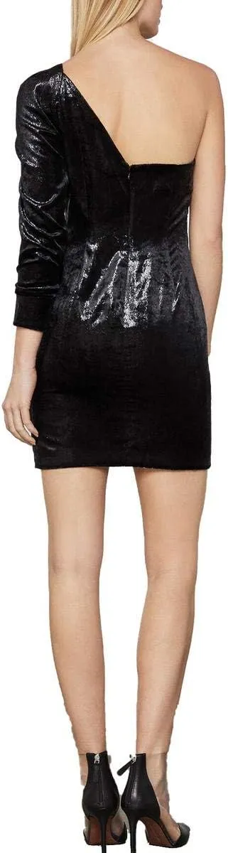BCBGMAXAZRIA Women's One Shoulder Shimmer Velvet Dress