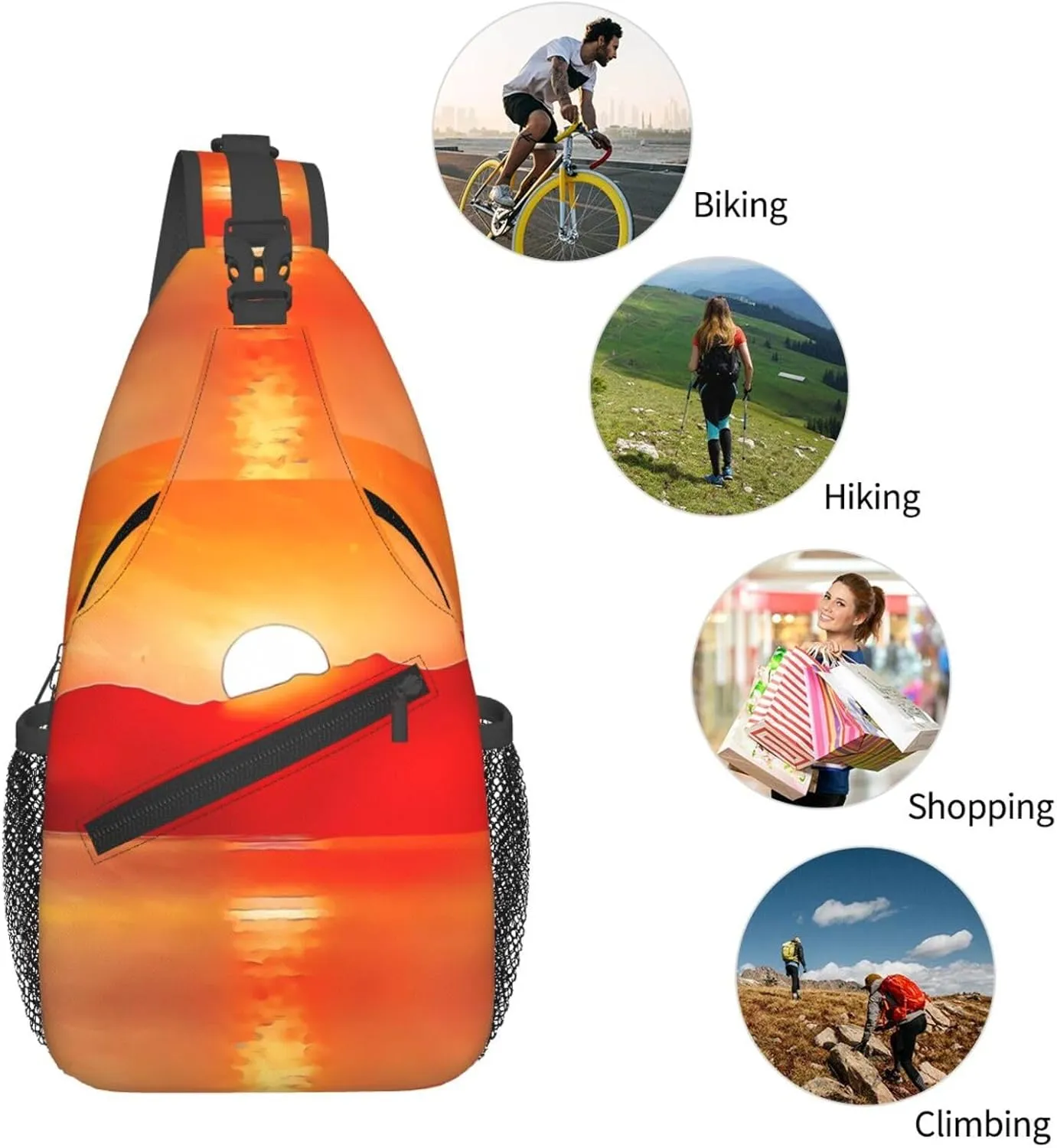 Beautiful Sunset Over Sea Watercolor Chest Sling Bag Crossbody Shoulder Backpack Bag Gym Cycling Travel Hiking Daypack Cross Bag